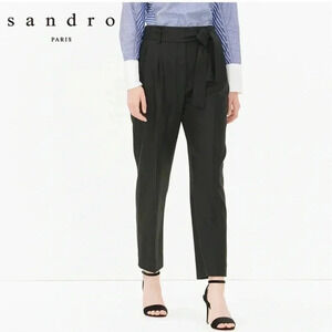 Sandro  Holy Tapered Wool Striped Black Trousers